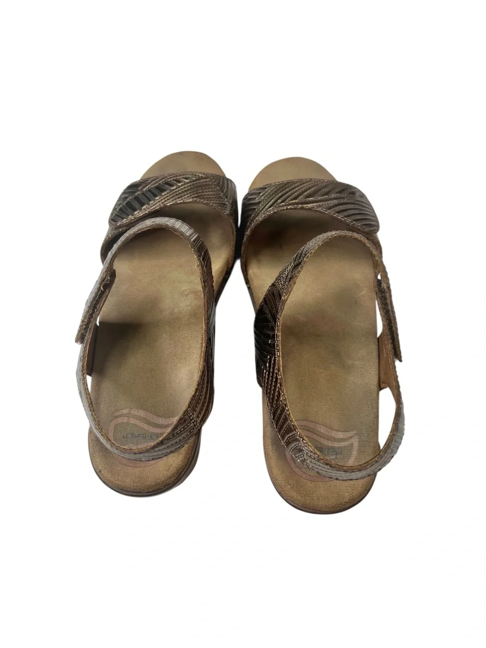 Dansko Wedge Sandals Size 39 Metallic Brown Leather Two-Strap Casual Comfort